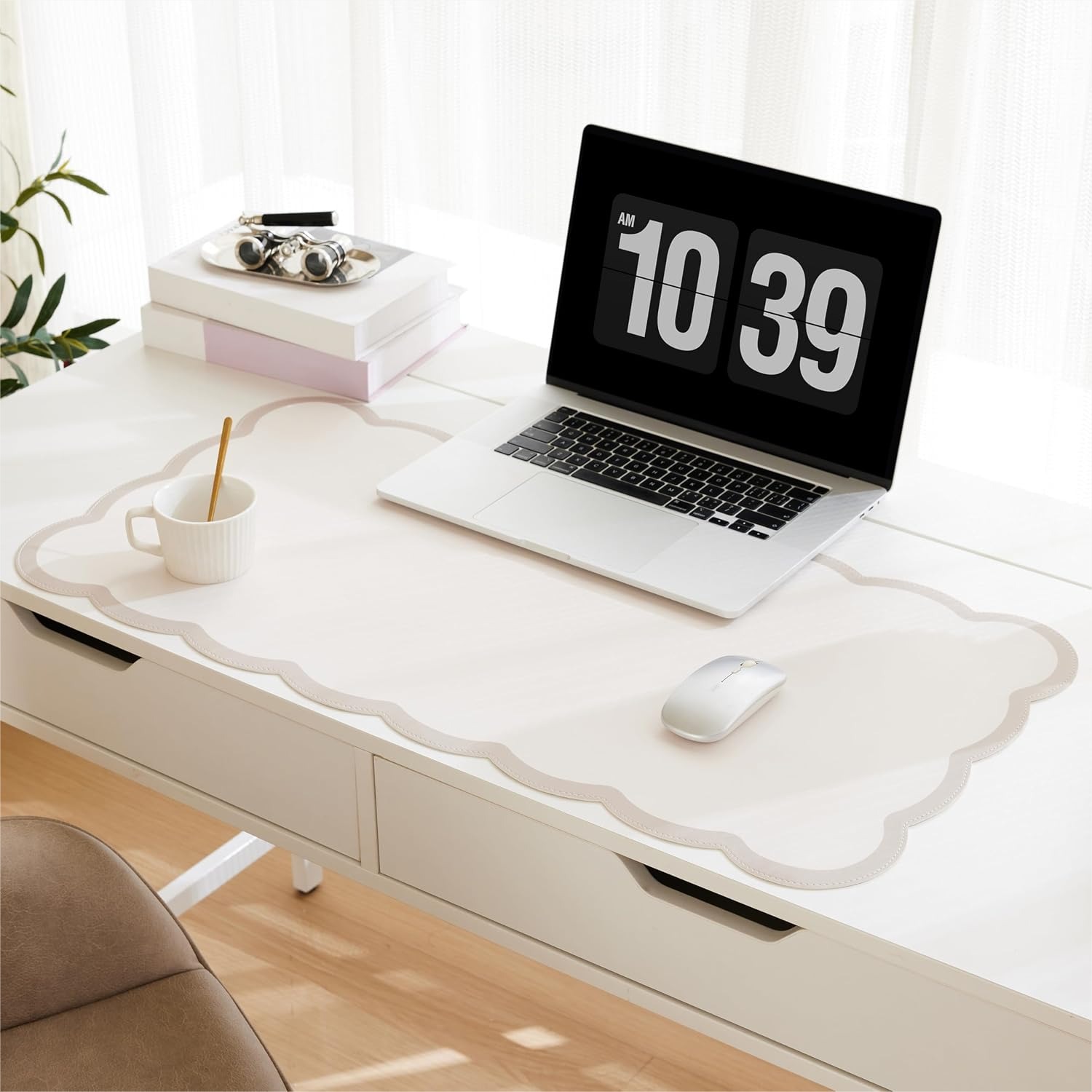 Leather Desk Pad - Scalloped Desk Mat 31.5x15.7 Large PU