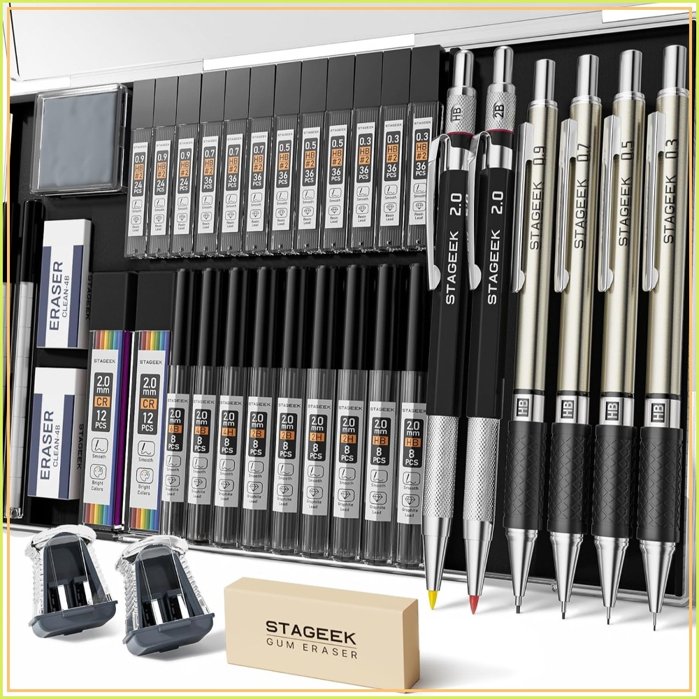 Mechanical Pencil Set with Cas - مراجعة Mechanical Pencil 0.3 وسعره