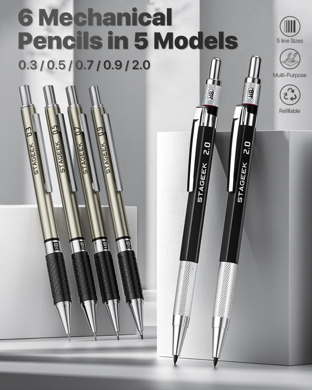 Mechanical Pencil Set with Cas - مراجعة Mechanical Pencil 0.3 وسعره