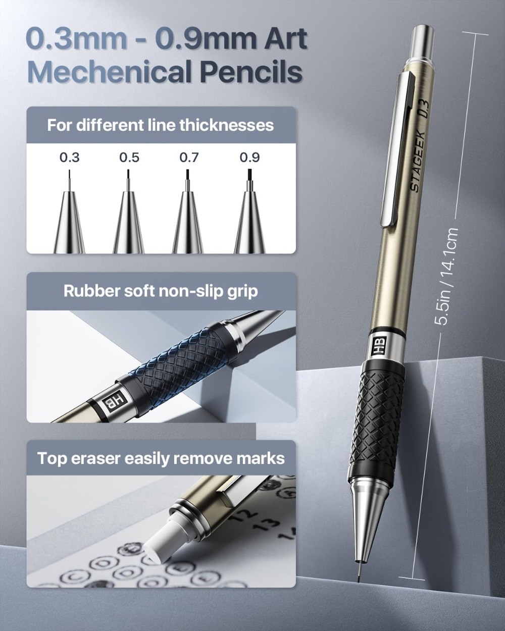 Mechanical Pencil Set with Cas - مراجعة Mechanical Pencil 0.3 وسعره