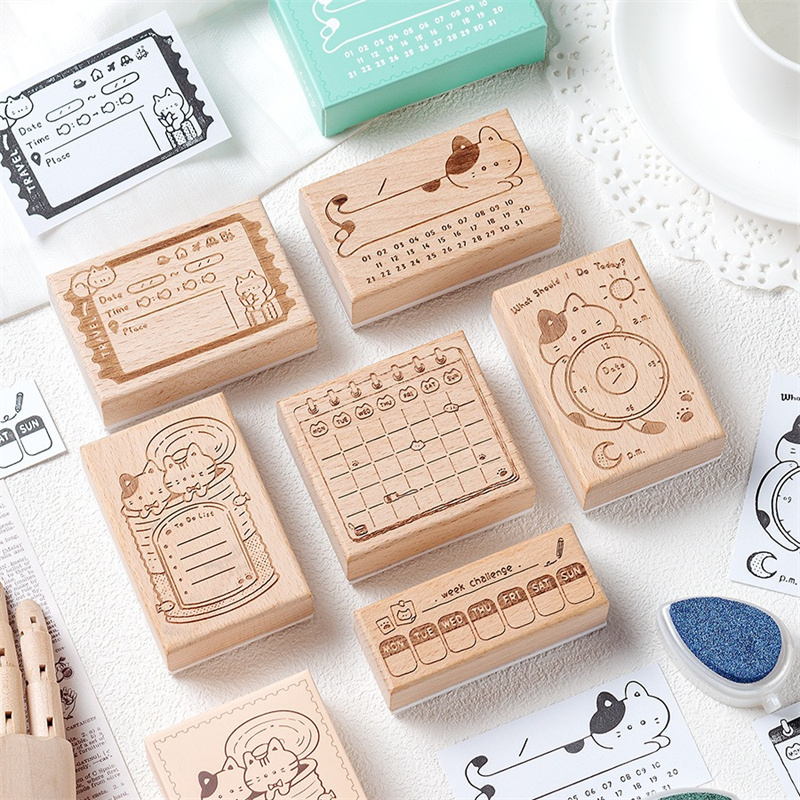 Cute Cat Wooden Rubber Stamp M - مراجعة Rubber Date Stamp وسعره