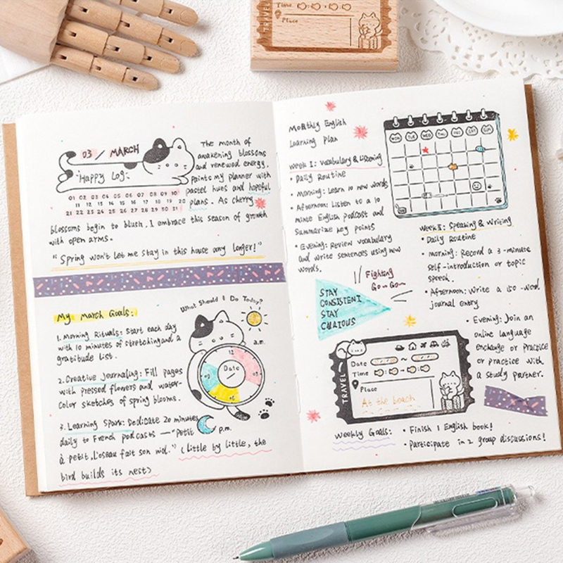 Cute Cat Wooden Rubber Stamp M - مراجعة Rubber Date Stamp وسعره