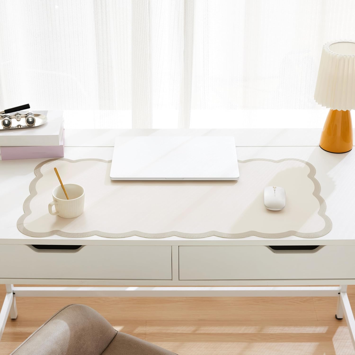 Scalloped Desk Mat 31.5x15.7 L - مراجعة Leather Desk Pad وسعره