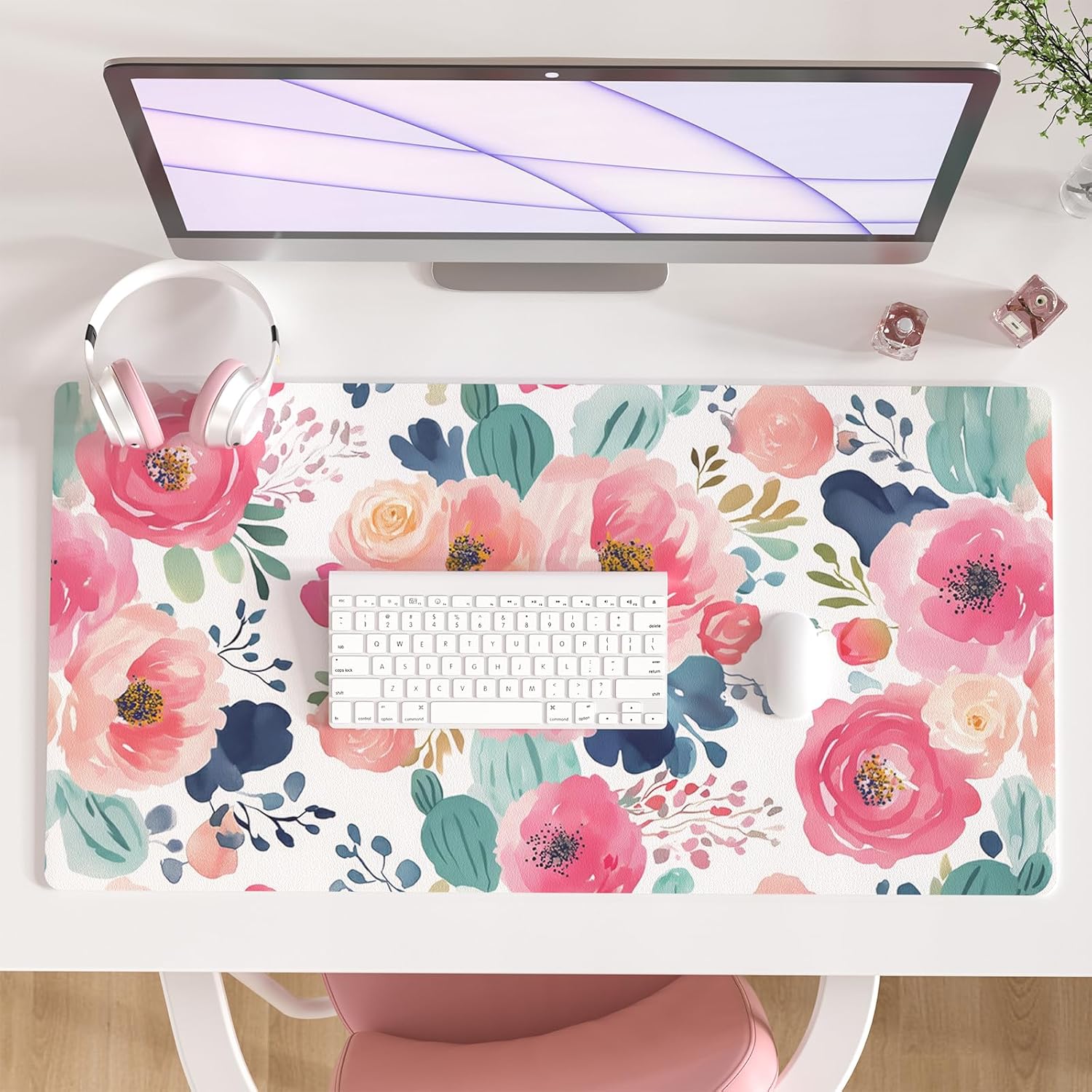 Large Mouse Pad Pink Floral De - مراجعة Leather Desk Pad وسعره