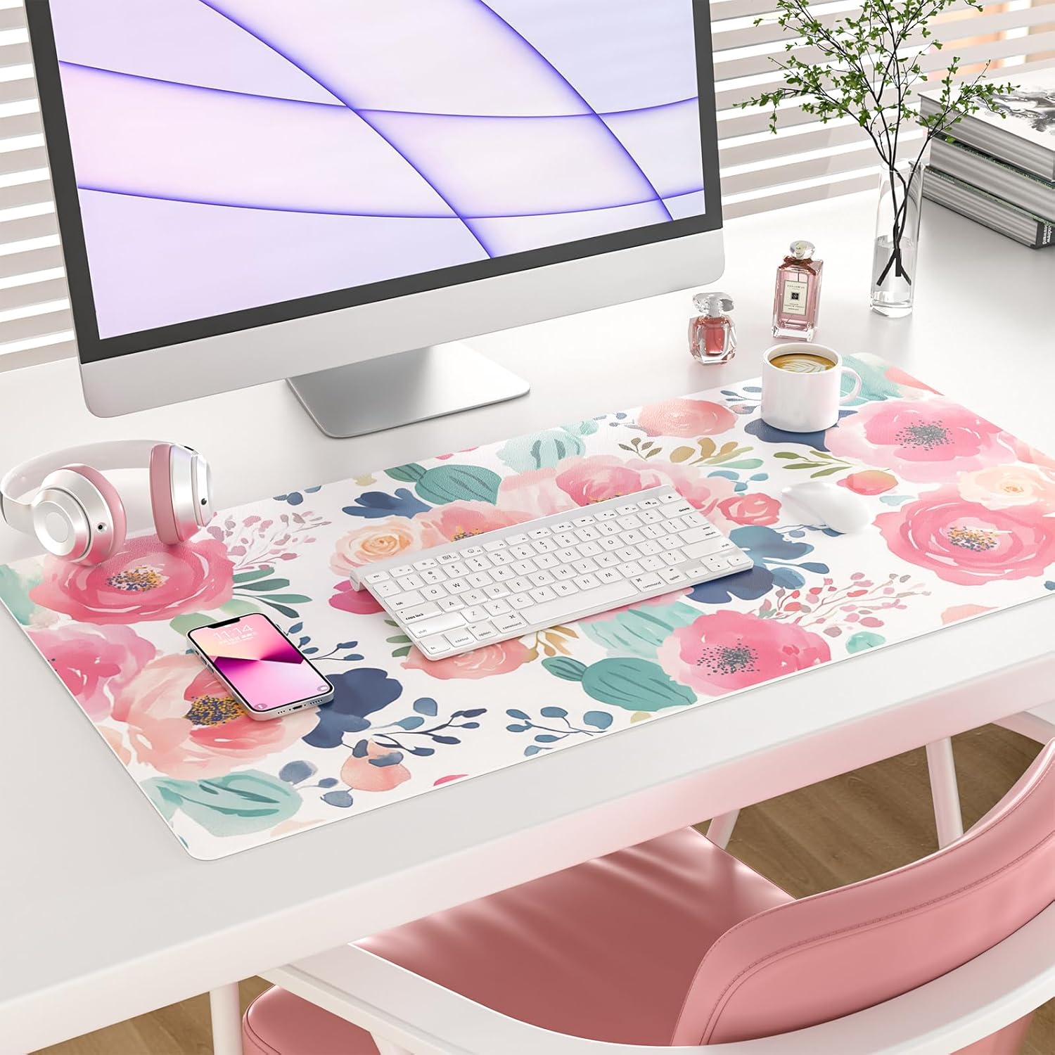 Large Mouse Pad Pink Floral De - مراجعة Leather Desk Pad وسعره