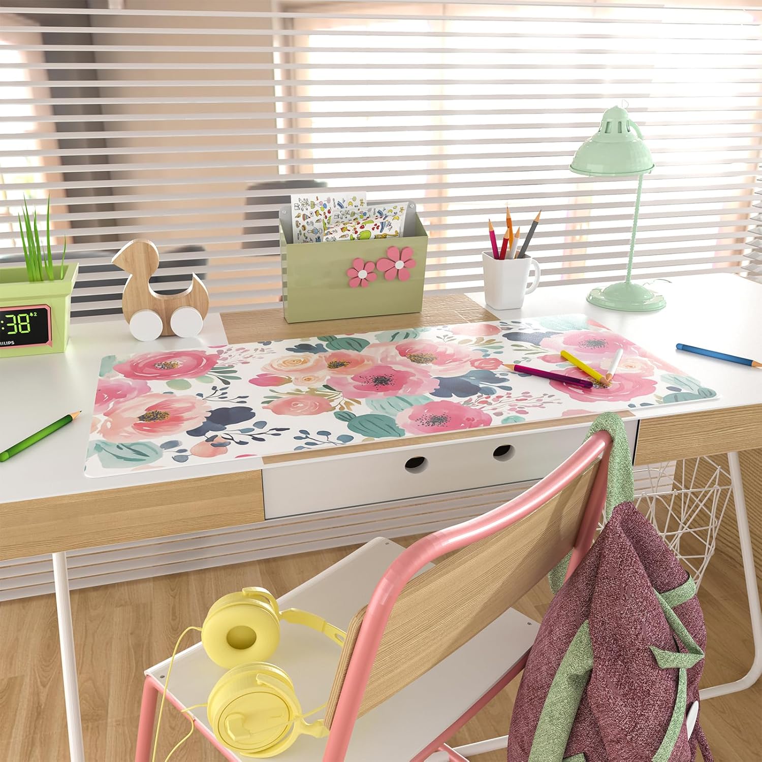 Large Mouse Pad Pink Floral De - مراجعة Leather Desk Pad وسعره